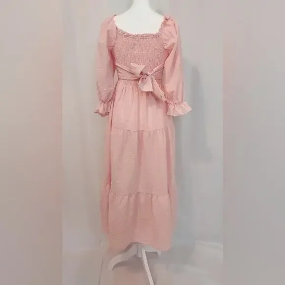 Beautiful Pink Gingham Midi Dress - Picture 2 of 9